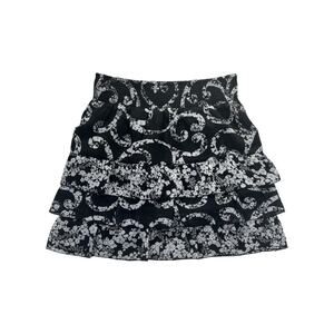 WHBM Black White Floral Tiered Mini Skirt Size M